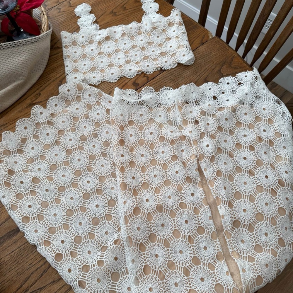 Handmade Crochet Two-Piece Set in Cream